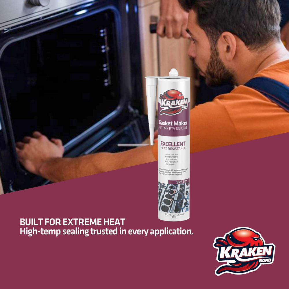 Kraken Bond Red RTV icon illustrates oil resistance for automotive seals