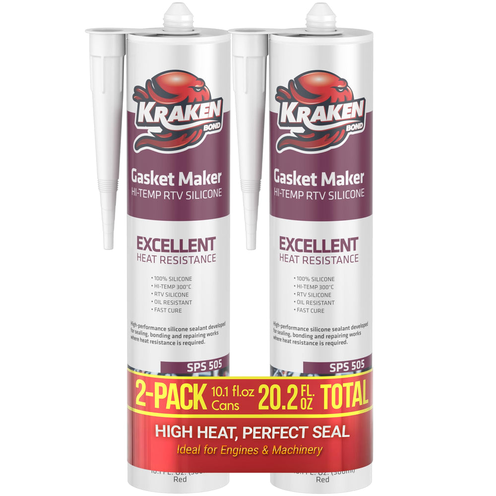 Kraken Bond Red RTV sealant tube closeup for reliable automotive gasket sealing