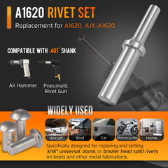 Krenlory A1620 rivet set with 0.401 shank ready for common air hammers.