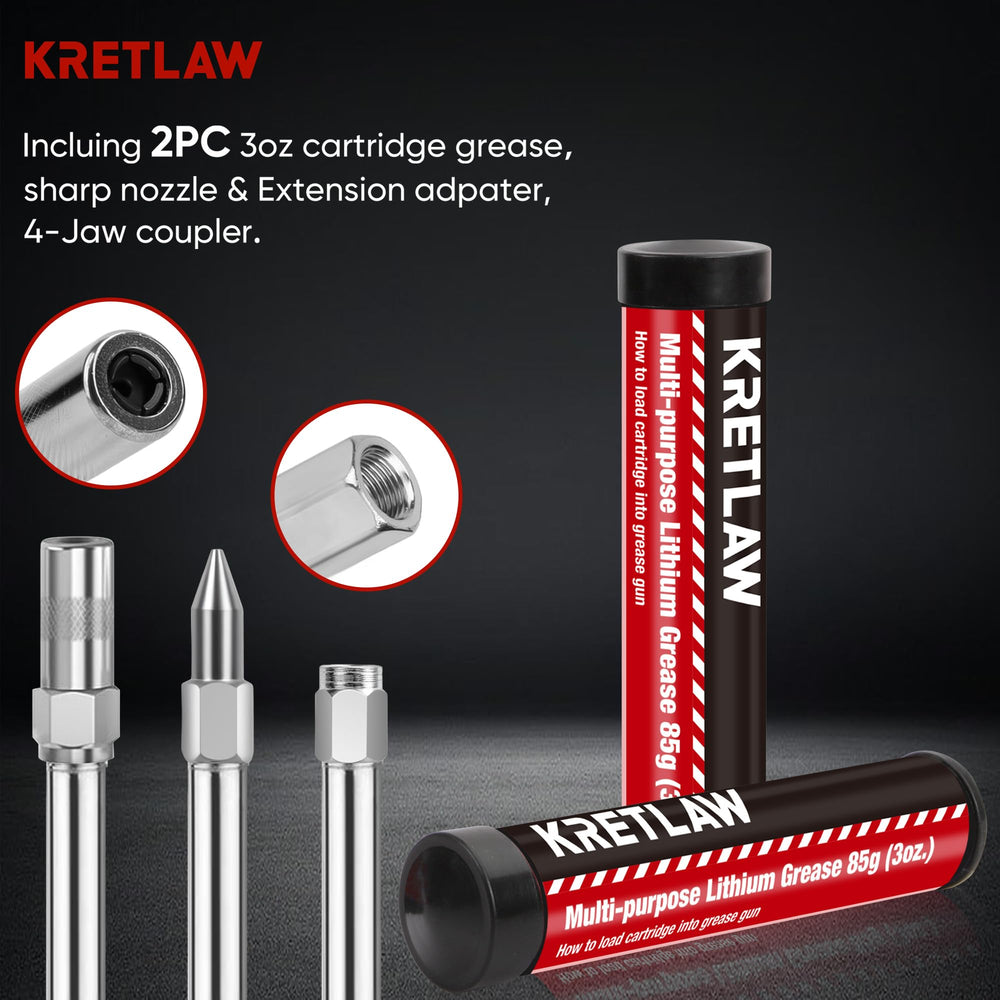 KRETLAW 4-jaw coupler ensures secure grease connections.