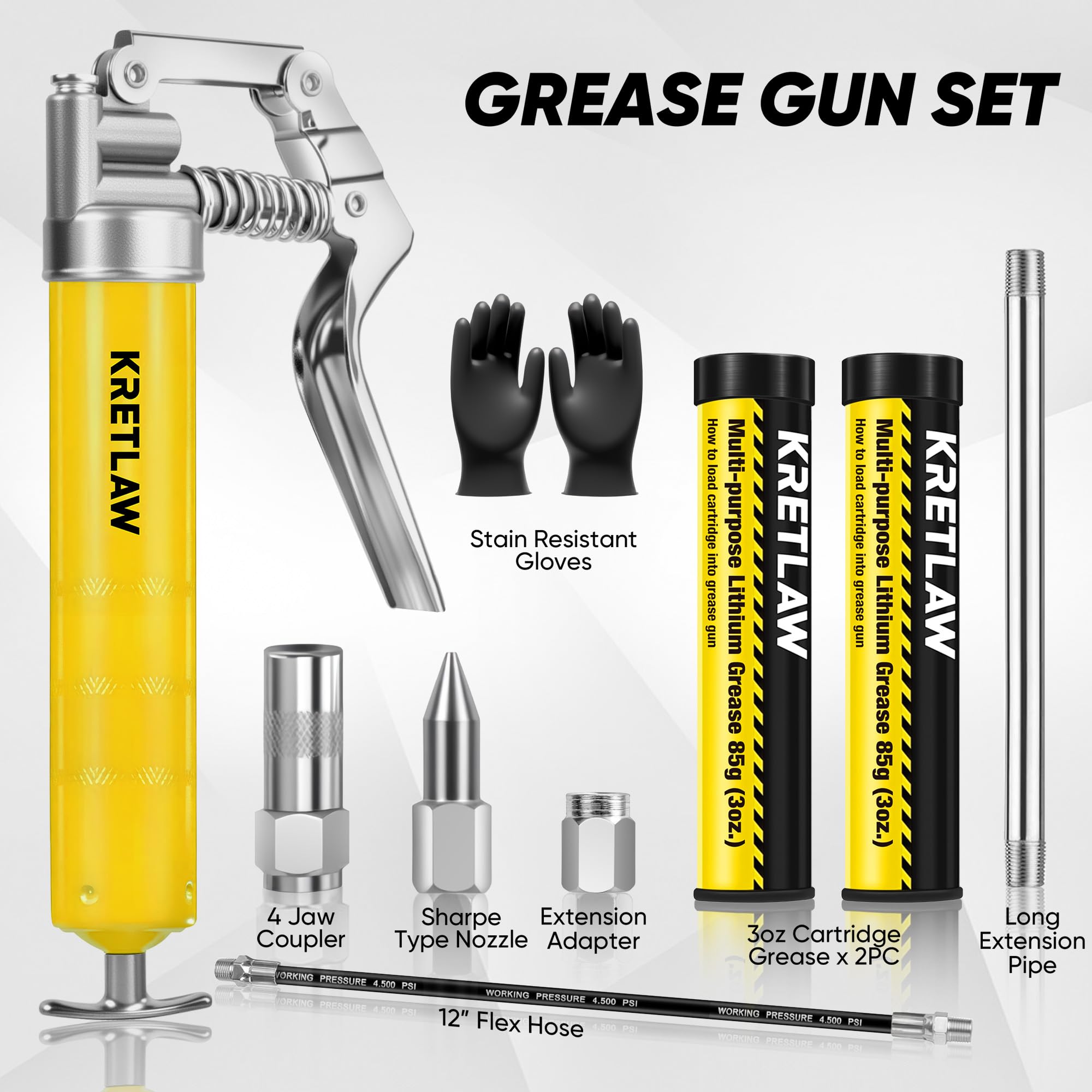 KRETLAW long extension pipe reaches hard-to-access lubrication points.