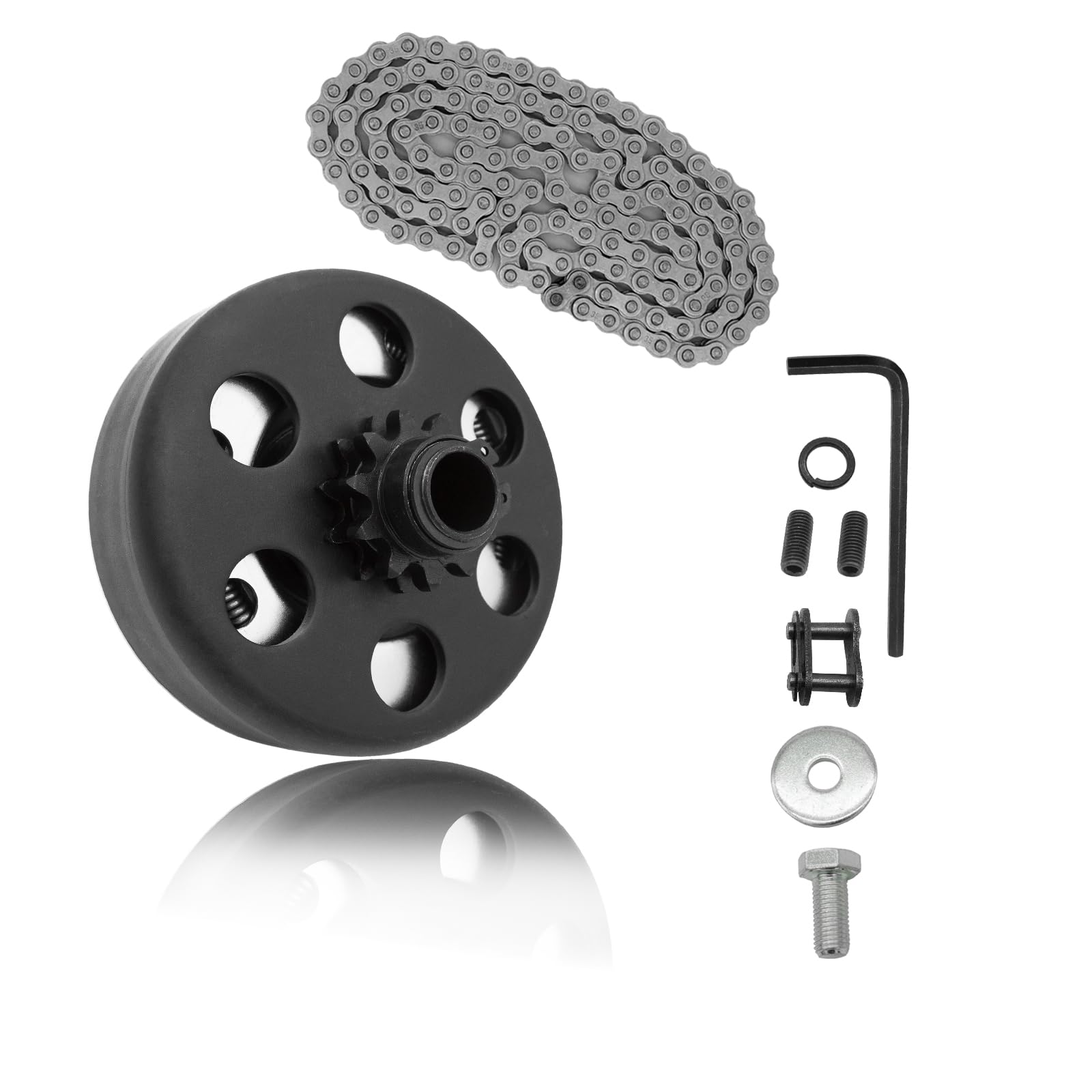 KRGUOD centrifugal clutch close-up shows 3/4-inch bore and 12-tooth gear for go-karts.