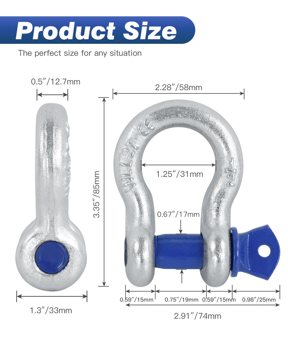 Krytonel d-ring shackle close-up highlighting plated finish for rust resistance.