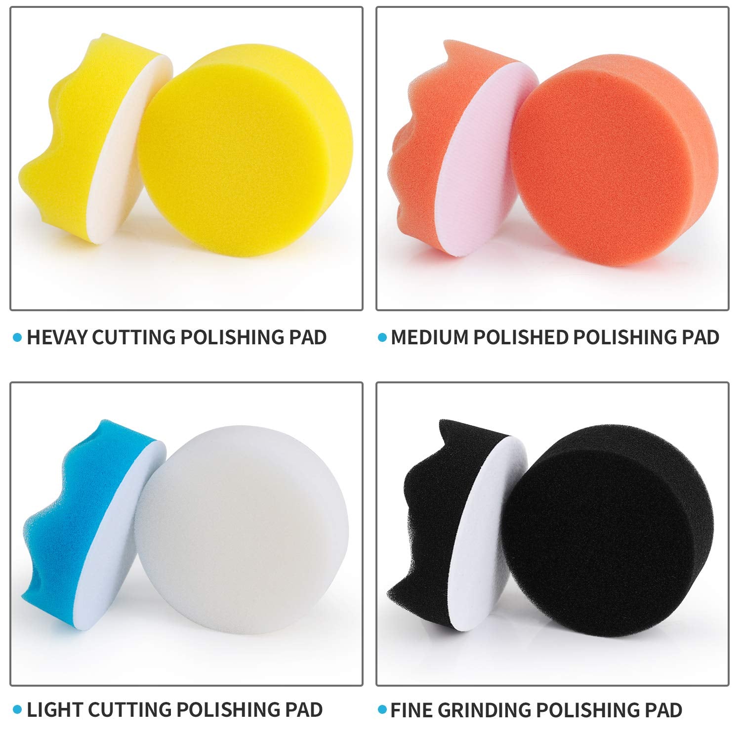 Kshineni three-inch sponge polishing pads in multiple colors for versatile detailing
