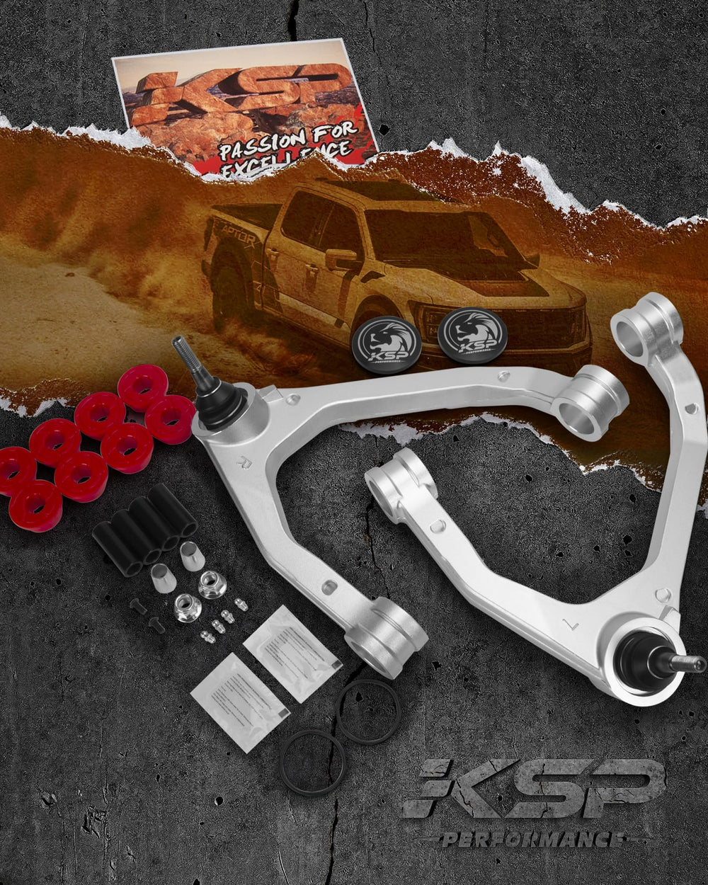 KSP off-road-ready UCA supports better articulation and steering feel.