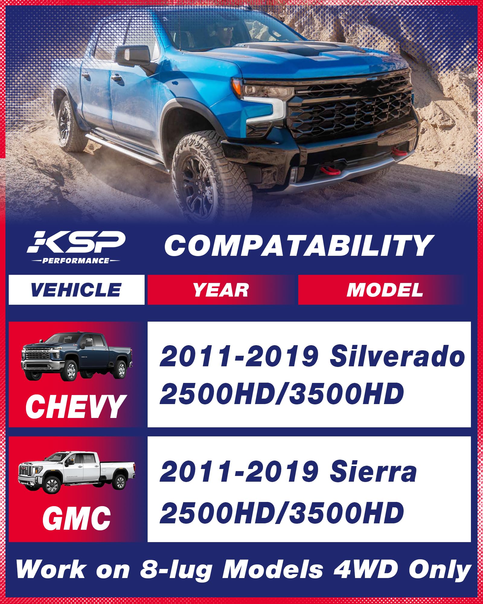KSP Performance 1-3 inch shock extension brackets for easy upgrade.