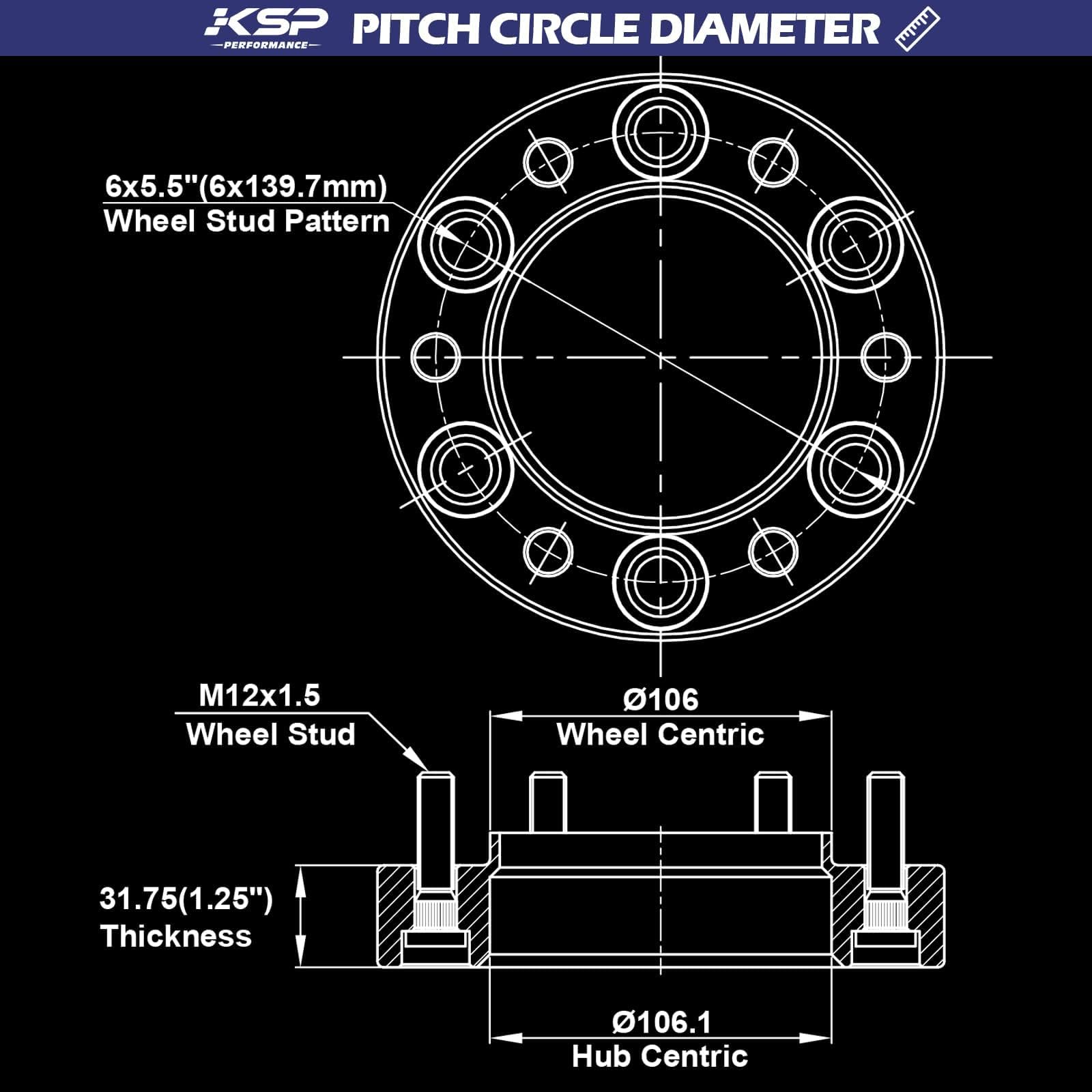 KSP PERFORMANCE 106mm hub-bore spacer ensures hub-centric mounting for smooth rotation