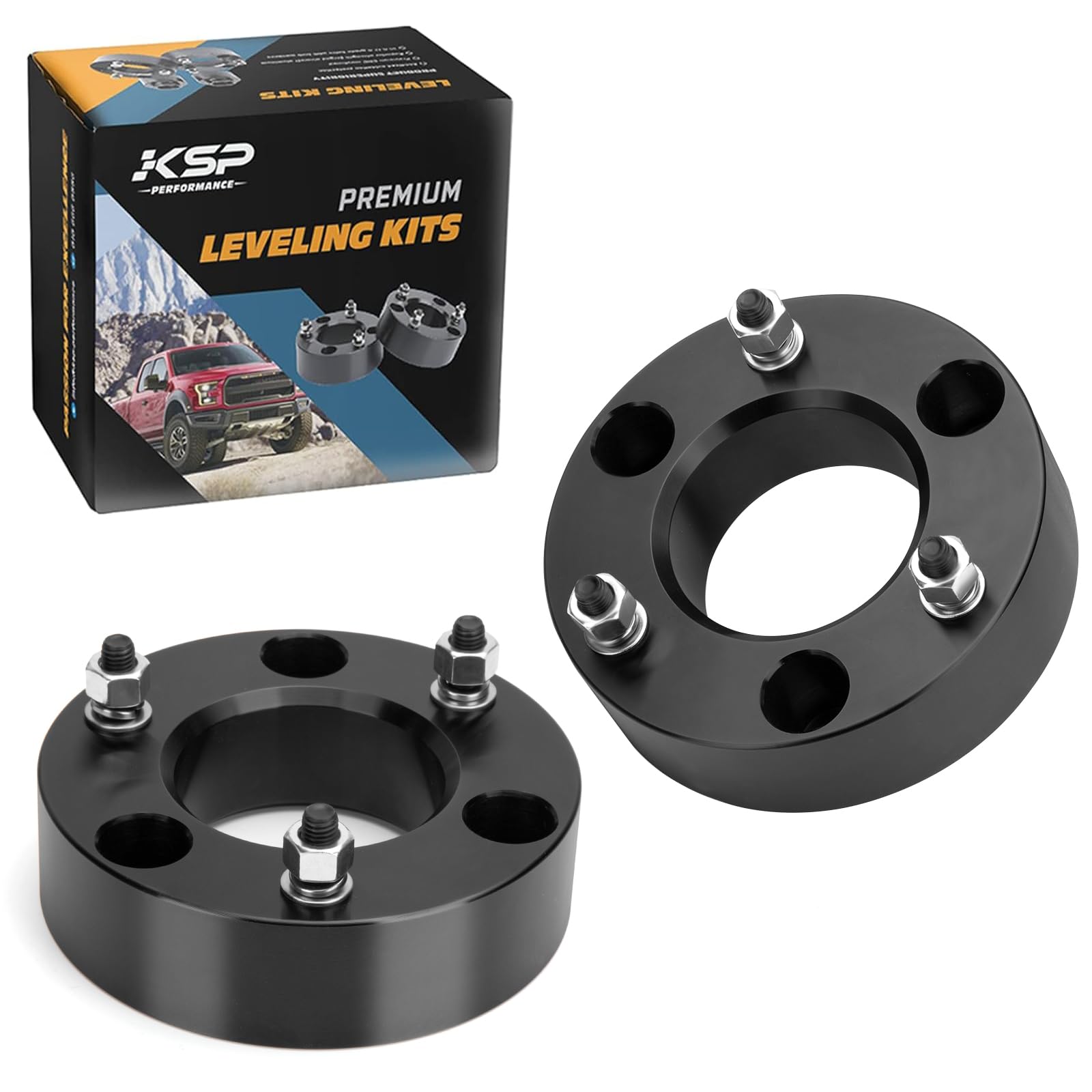 KSP PERFORMANCE 2.5 Sierra lift front spacer kit boosts stance with solid aluminum construction.