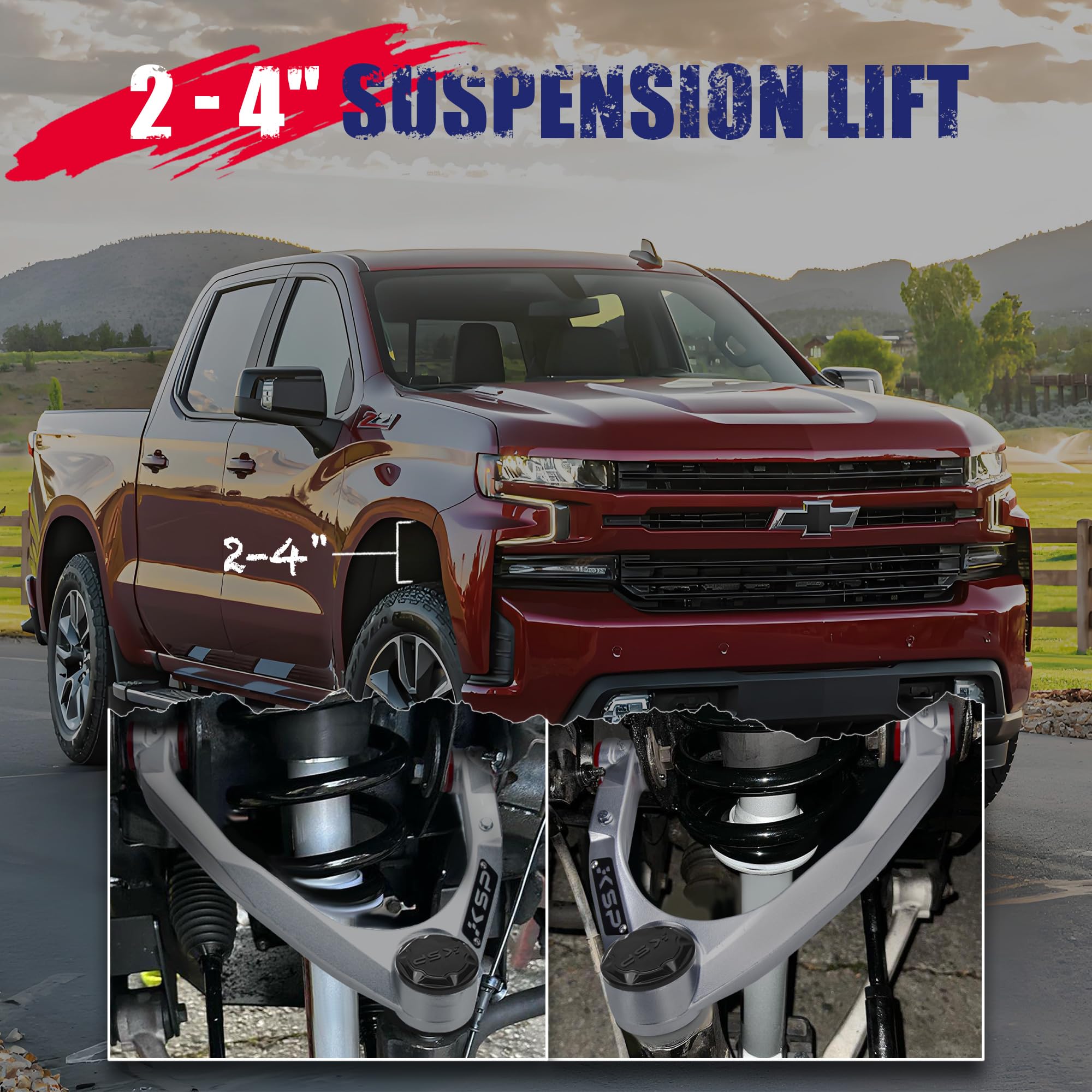 KSP PERFORMANCE adjustable arms optimize suspension geometry for smoother handling.