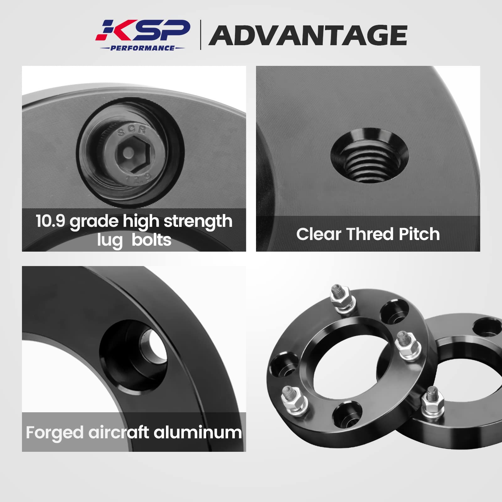 KSP Performance black powder-coated spacers offer corrosion resistance.