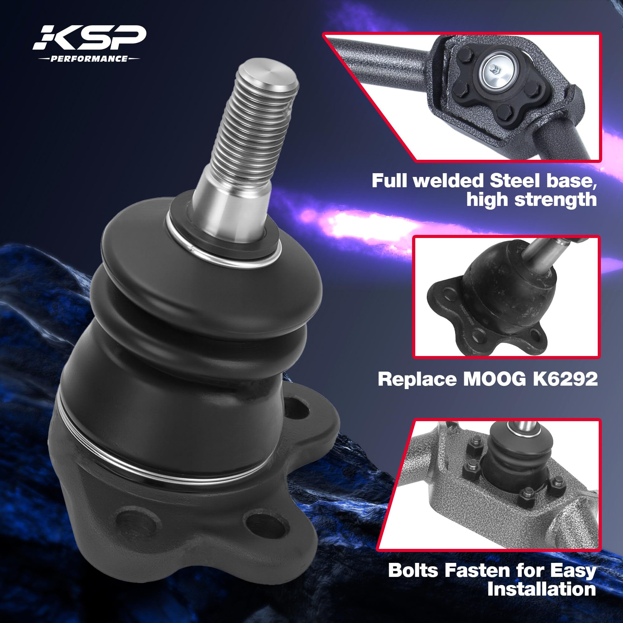 KSP Performance CNC-machined ball joint design offers robust fit and reliability