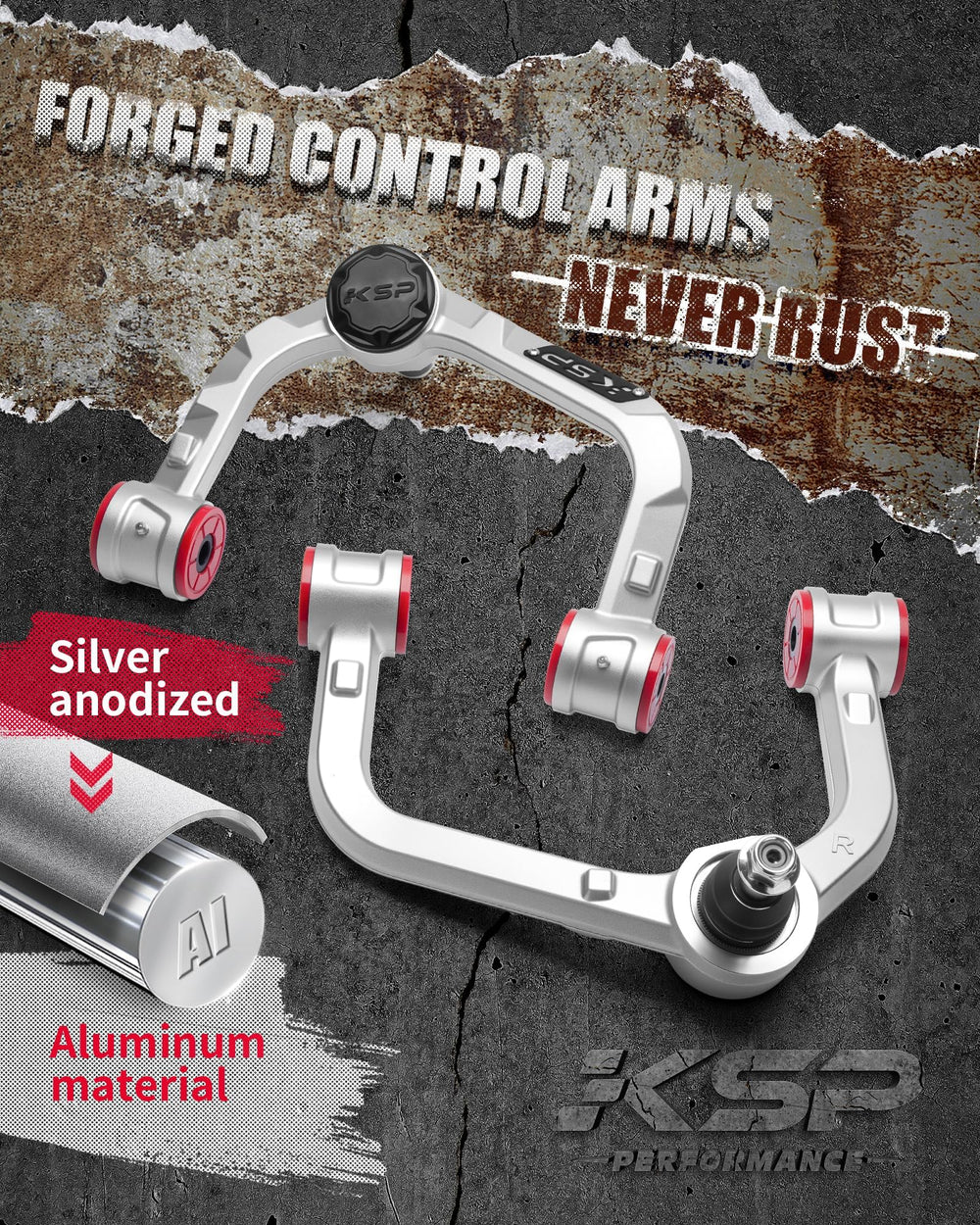KSP Performance lift-ready control arm angle correction for lifted trucks