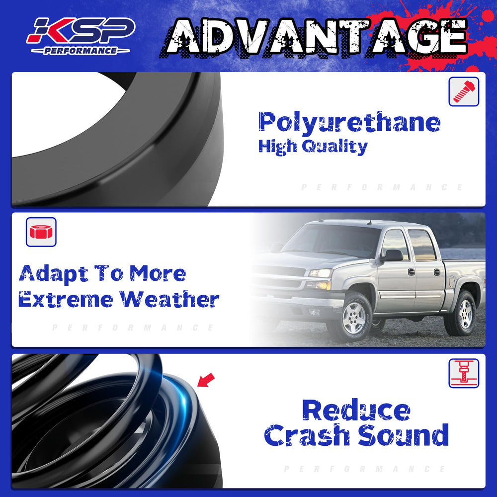 KSP Performance front lift spacers 3in detail showing polyurethane construction.