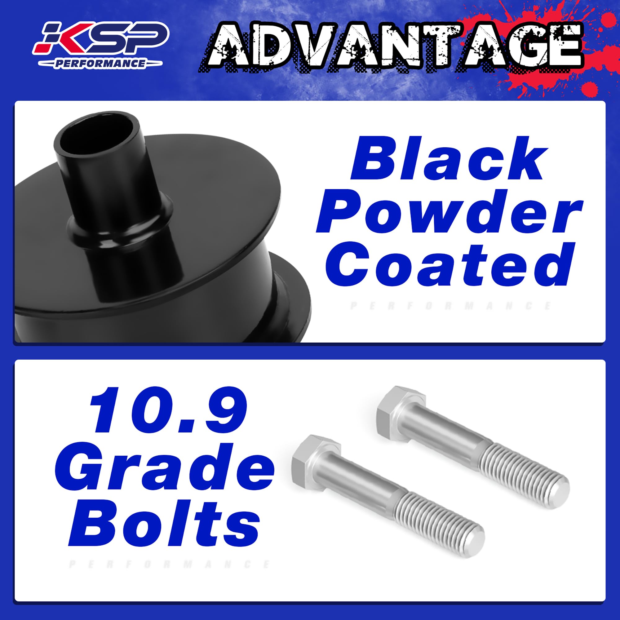 KSP Performance front shock extender adds travel on rugged Jeep JK