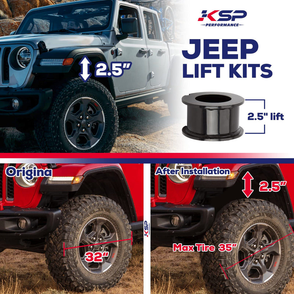 KSP Performance Jeep Gladiator lift kit 2-5-inch enhances stance and clearance.