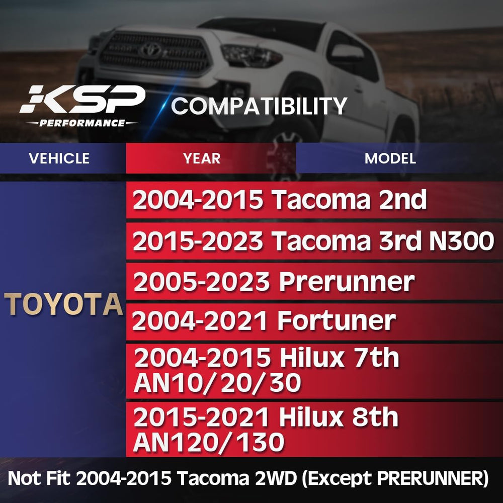 KSP PERFORMANCE Tacoma UCA front-left assembly enhances steering on rugged terrains.