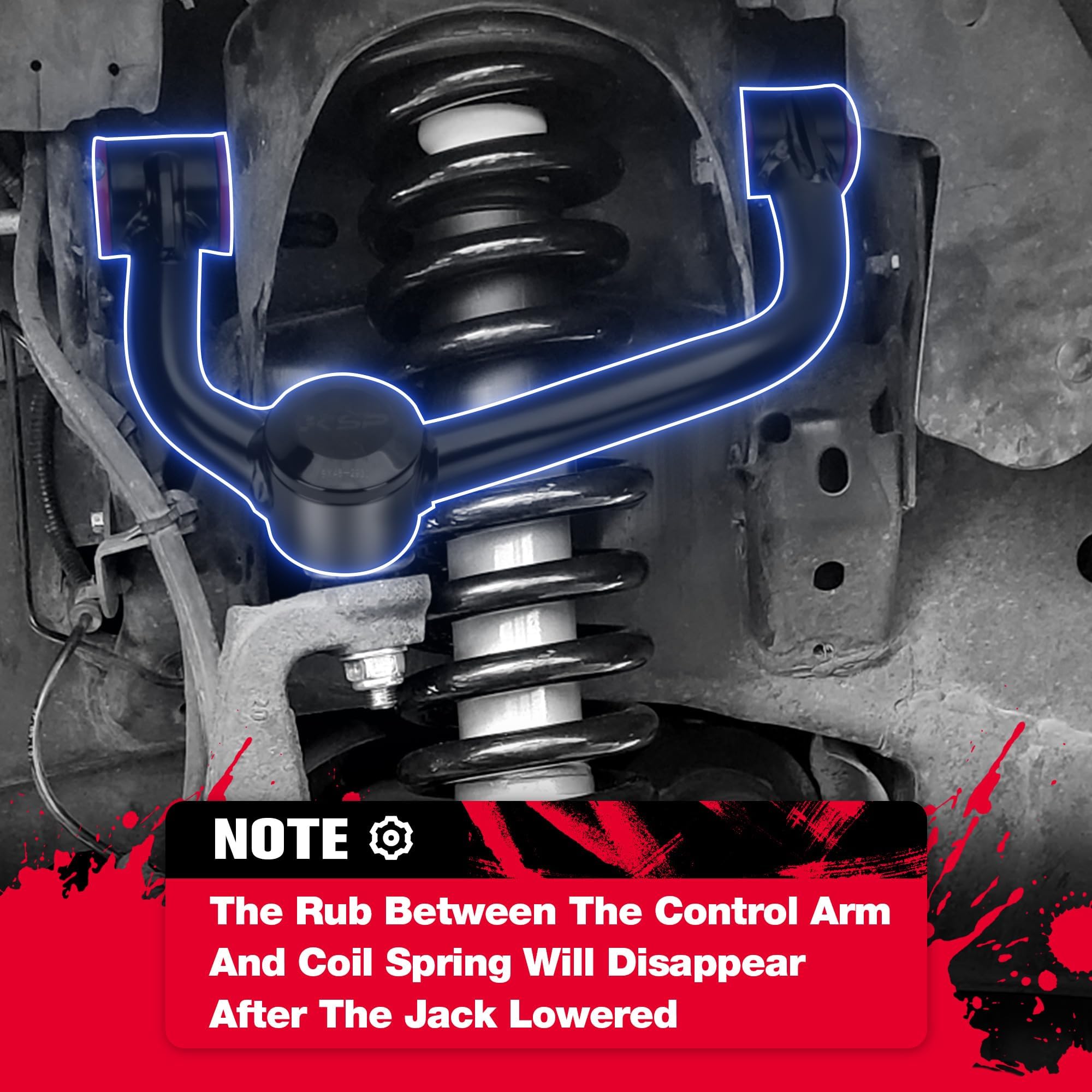 Welded tubular construction of KSP arm, emphasizing strength for off-road use.