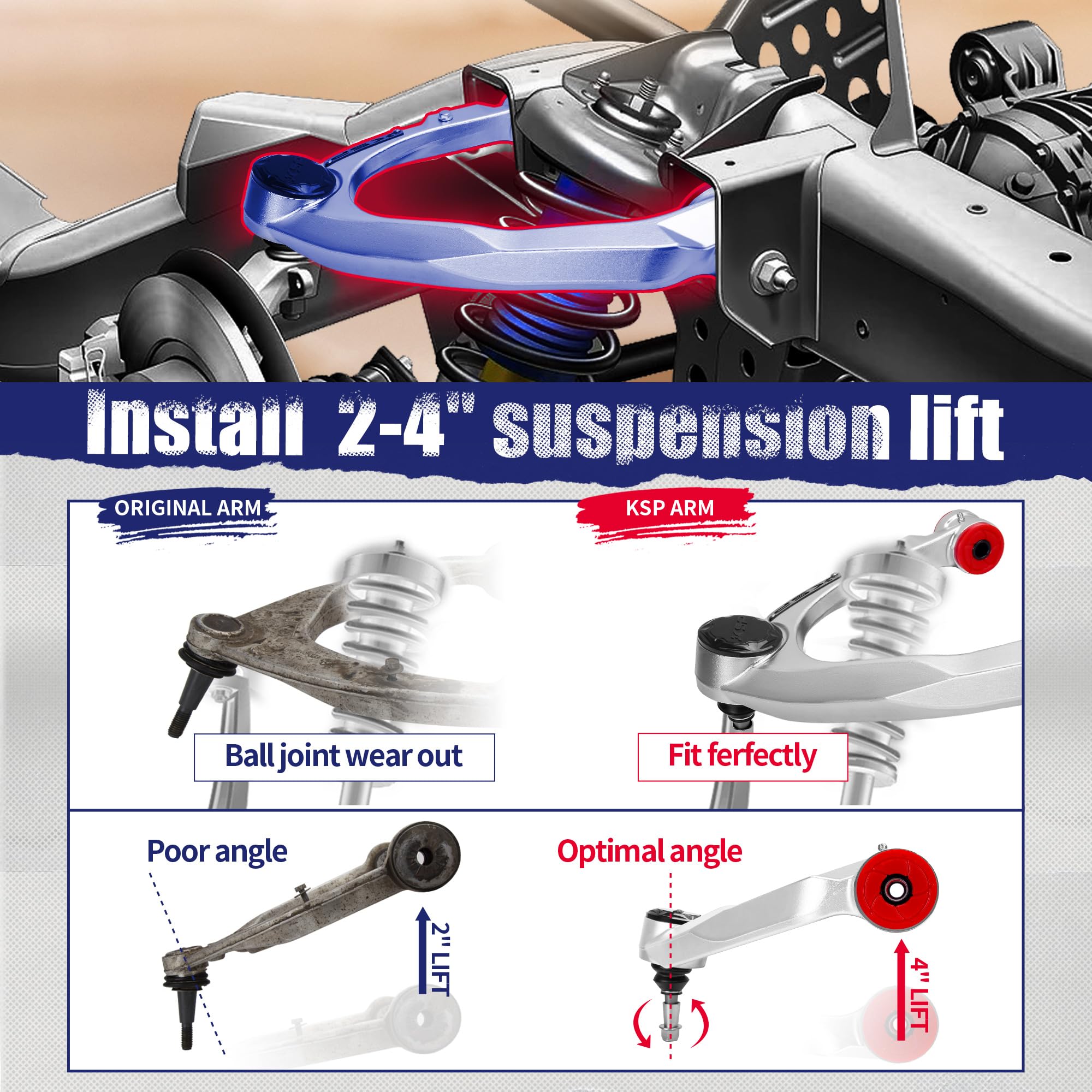 KSP PERFORMANCE zinc-nickel coated ball joints resist rust and corrosion.