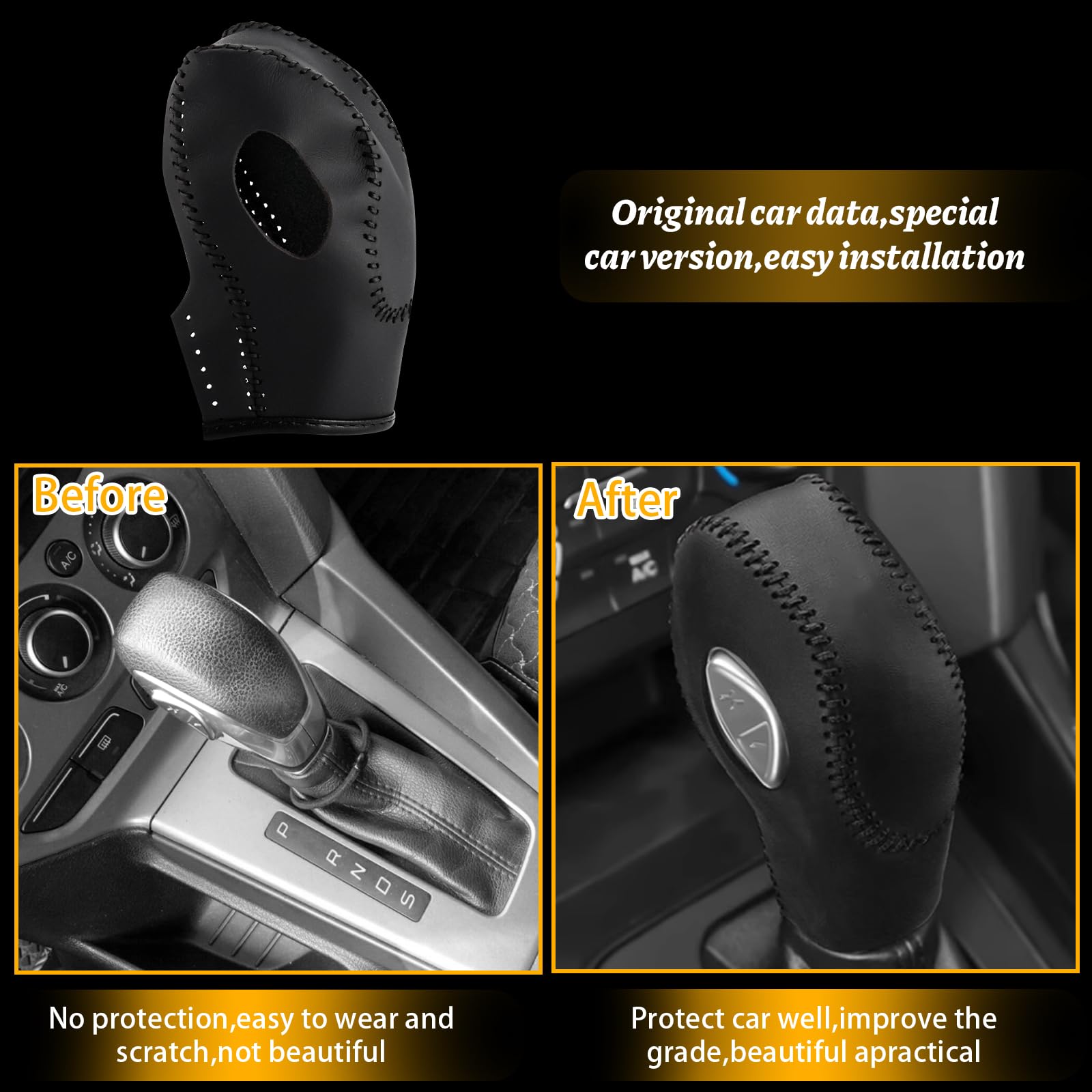KSSZZCO leather gear shift cover on Ford Edge knob for premium interior upgrade