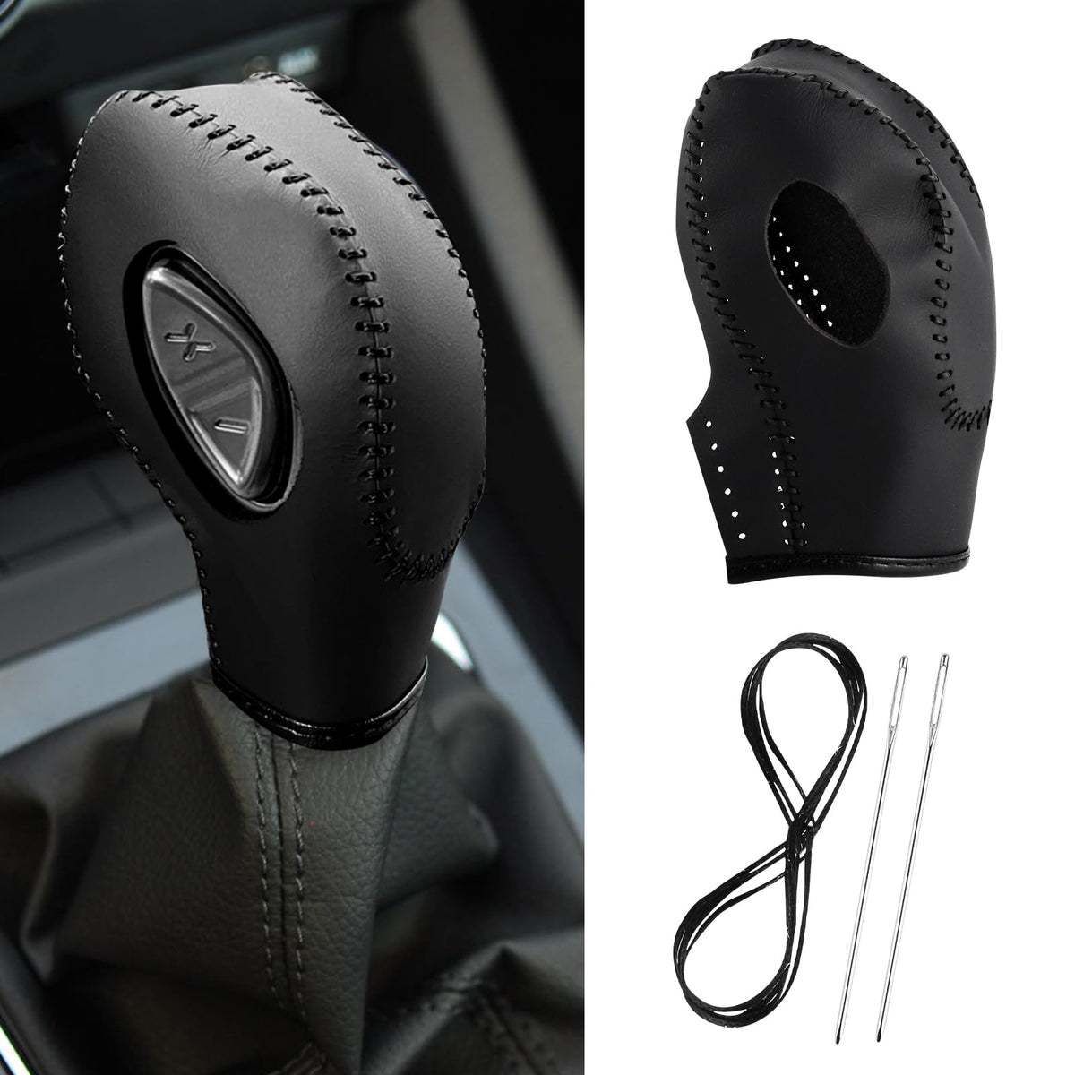 KSSZZCO leather gear shift cover on Ford Focus knob for improved grip and protection