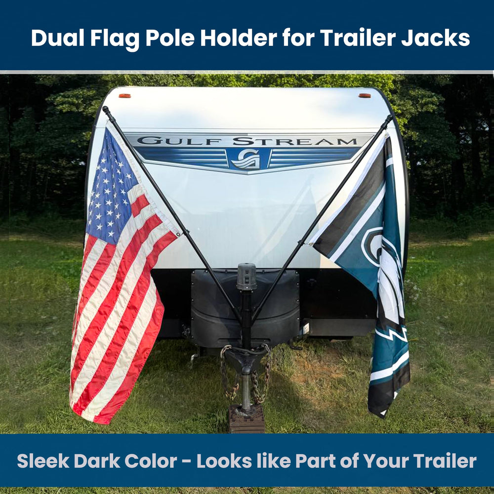 Double flagpole holder ensuring two poles stay secure at the campsite.