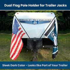 Double flagpole holder ensuring two poles stay secure at the campsite.