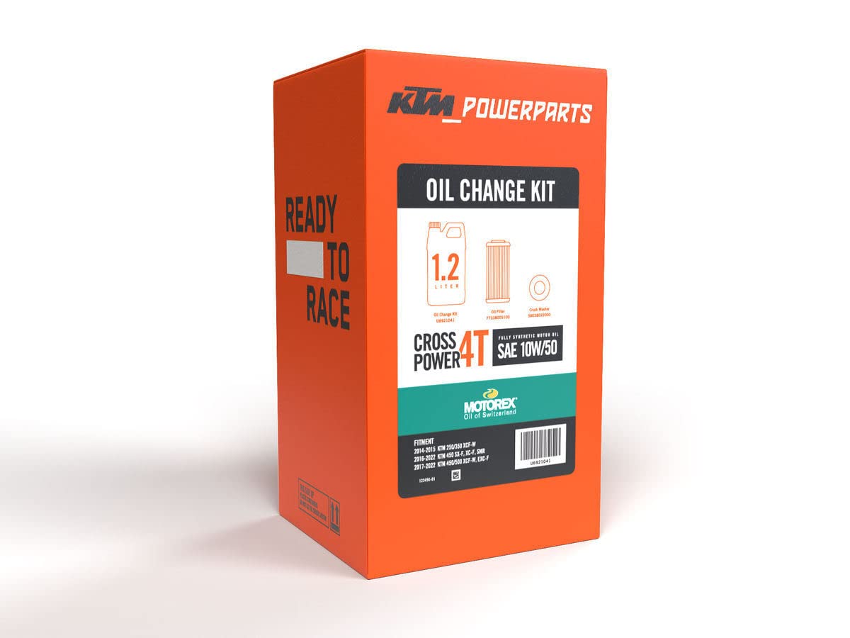 KTM Motorex oil change kit 10W50 bottle for routine maintenance.