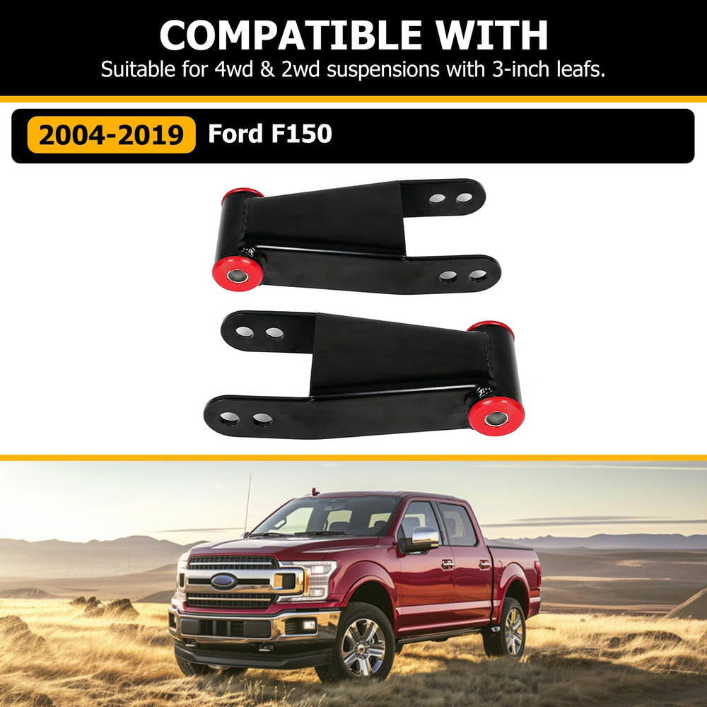 KUAFU rear drop shackle for F-150, angled view highlighting adjustability for different suspensions