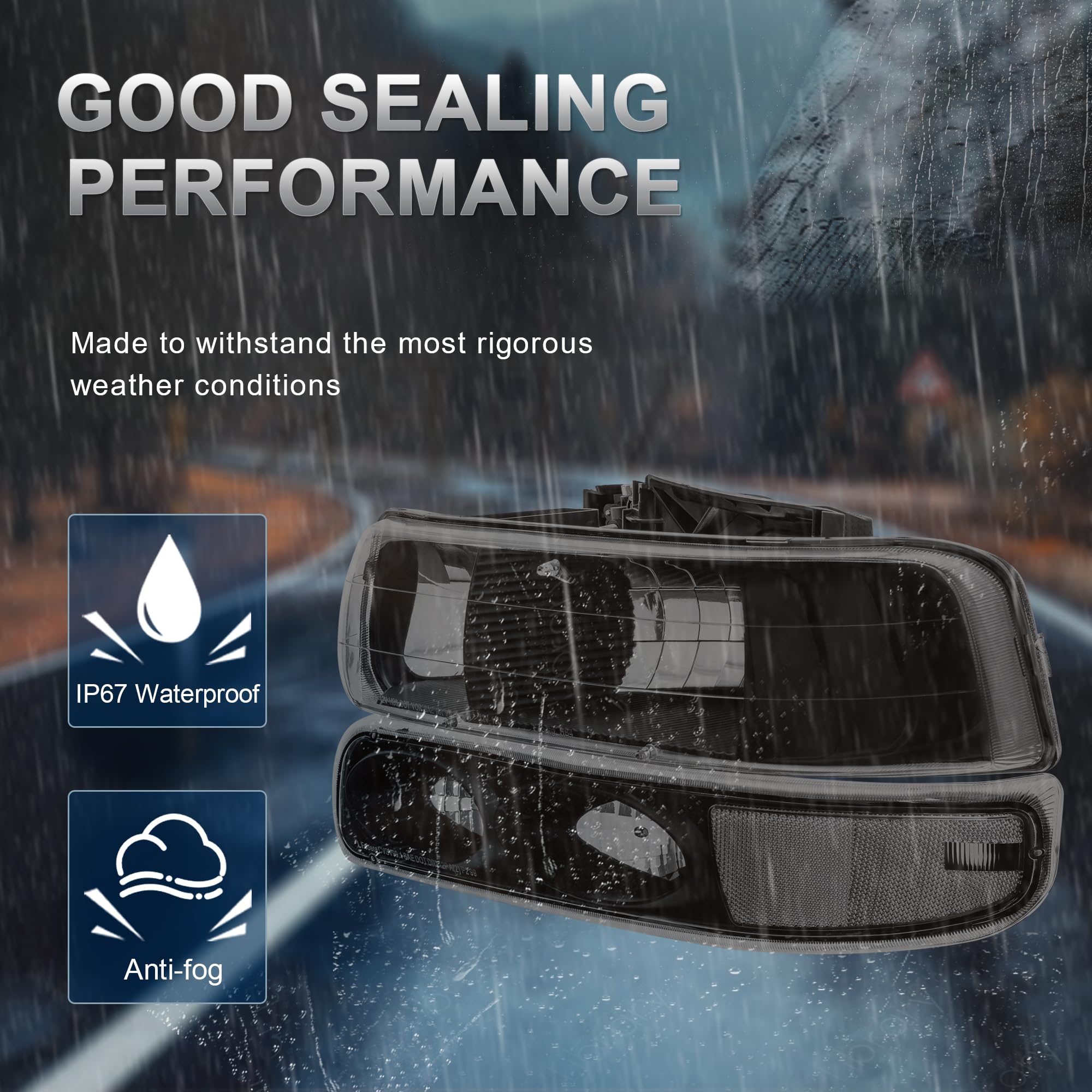 KUIPERAUTO headlight assembly black housing aligns with OEM look and fit.