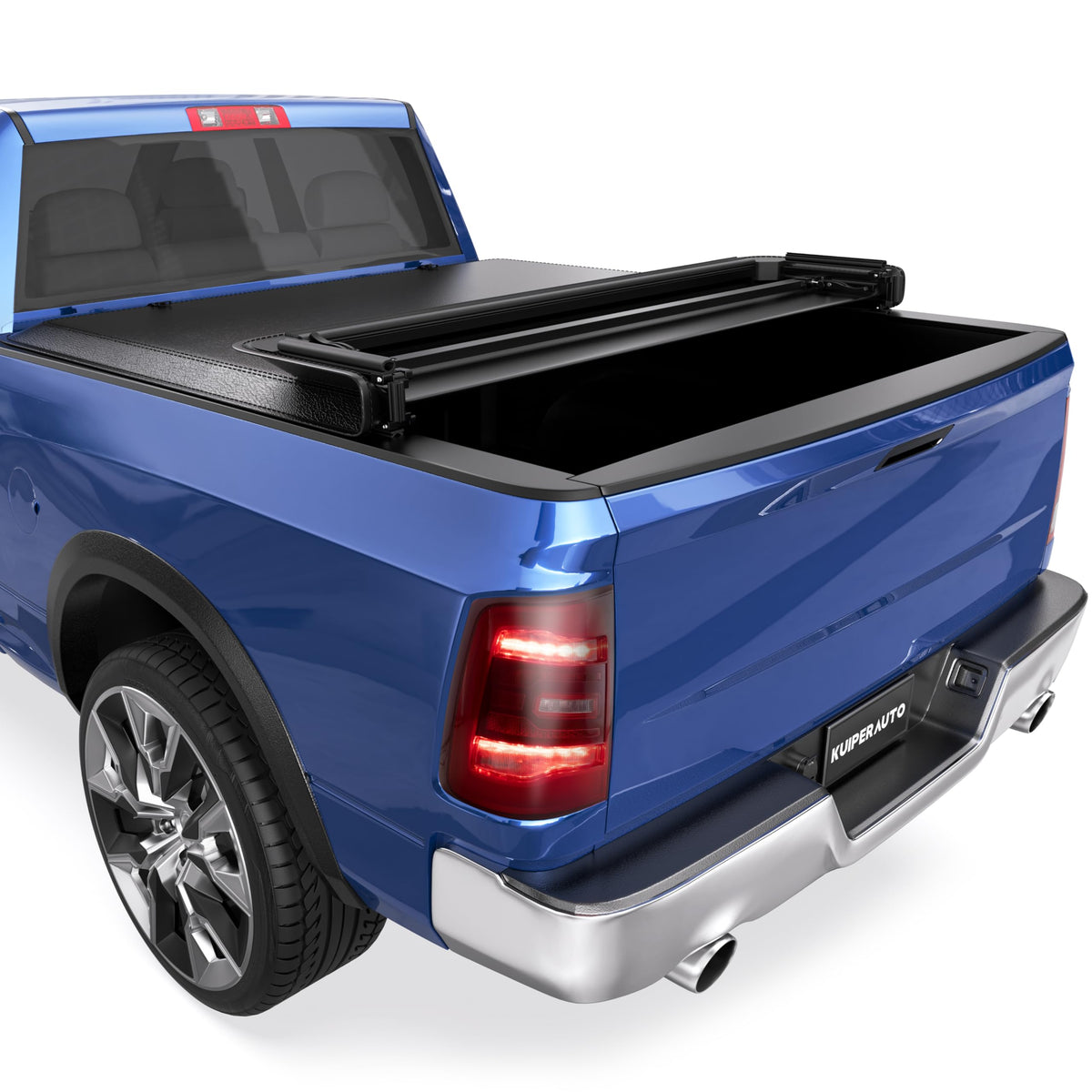 KUIPERAUTO 6.4ft quad-fold tonneau cover profile on Ram 1500 for sleek bed protection