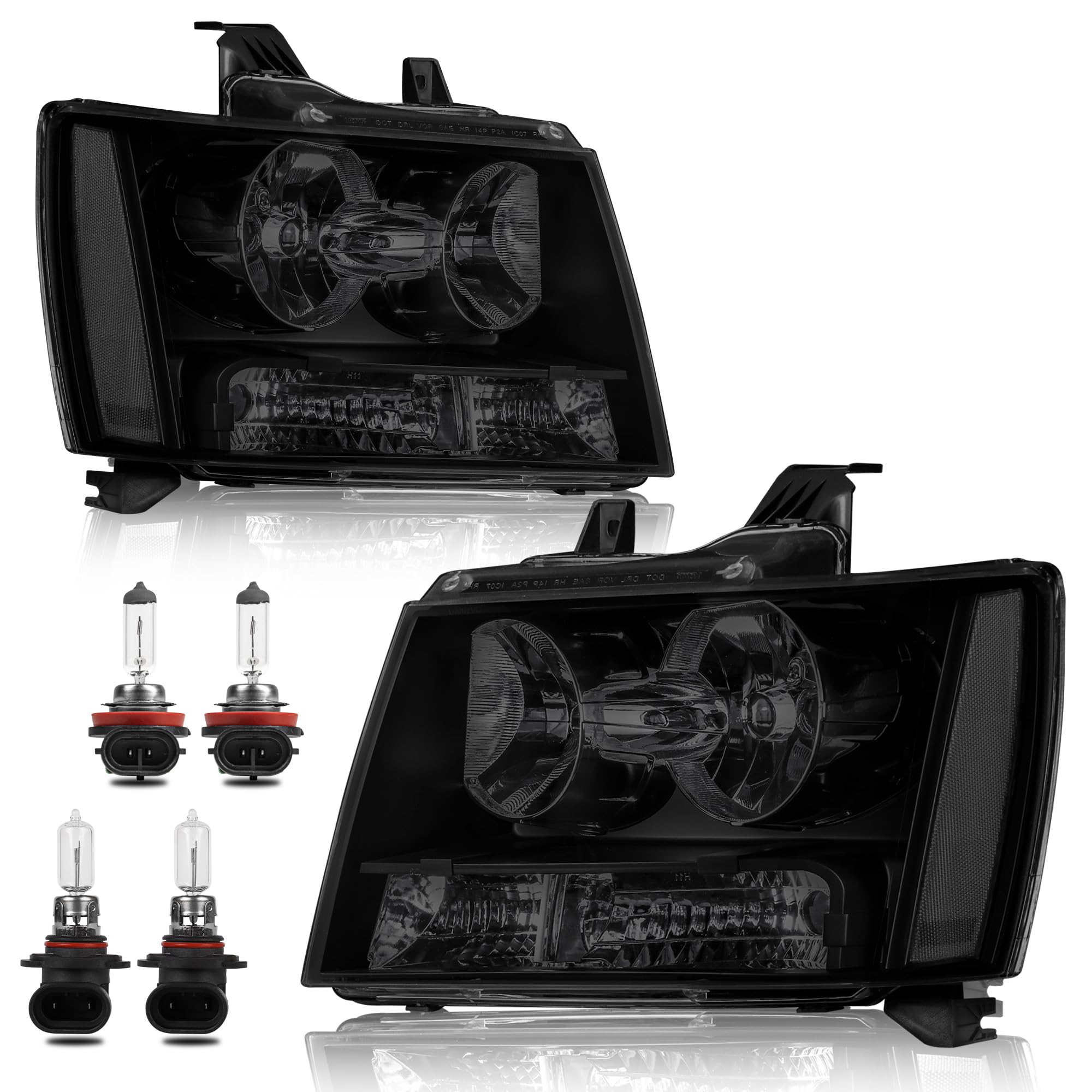 KUIPERAUTO headlight assembly for Chevy Tahoe front view with OEM-style fit and improved visibility.