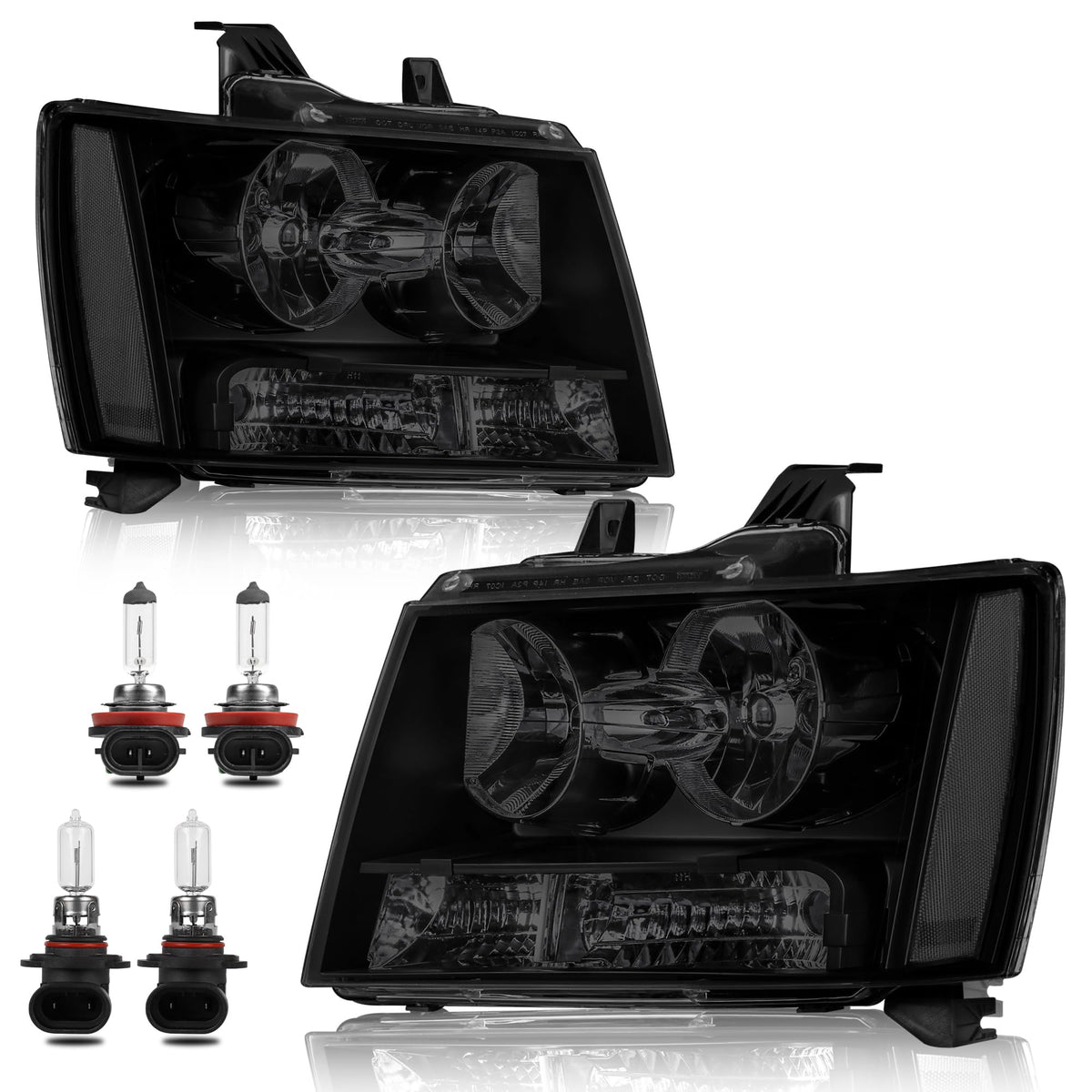 KUIPERAUTO headlight assembly for Chevy Tahoe front view with OEM-style fit and improved visibility.