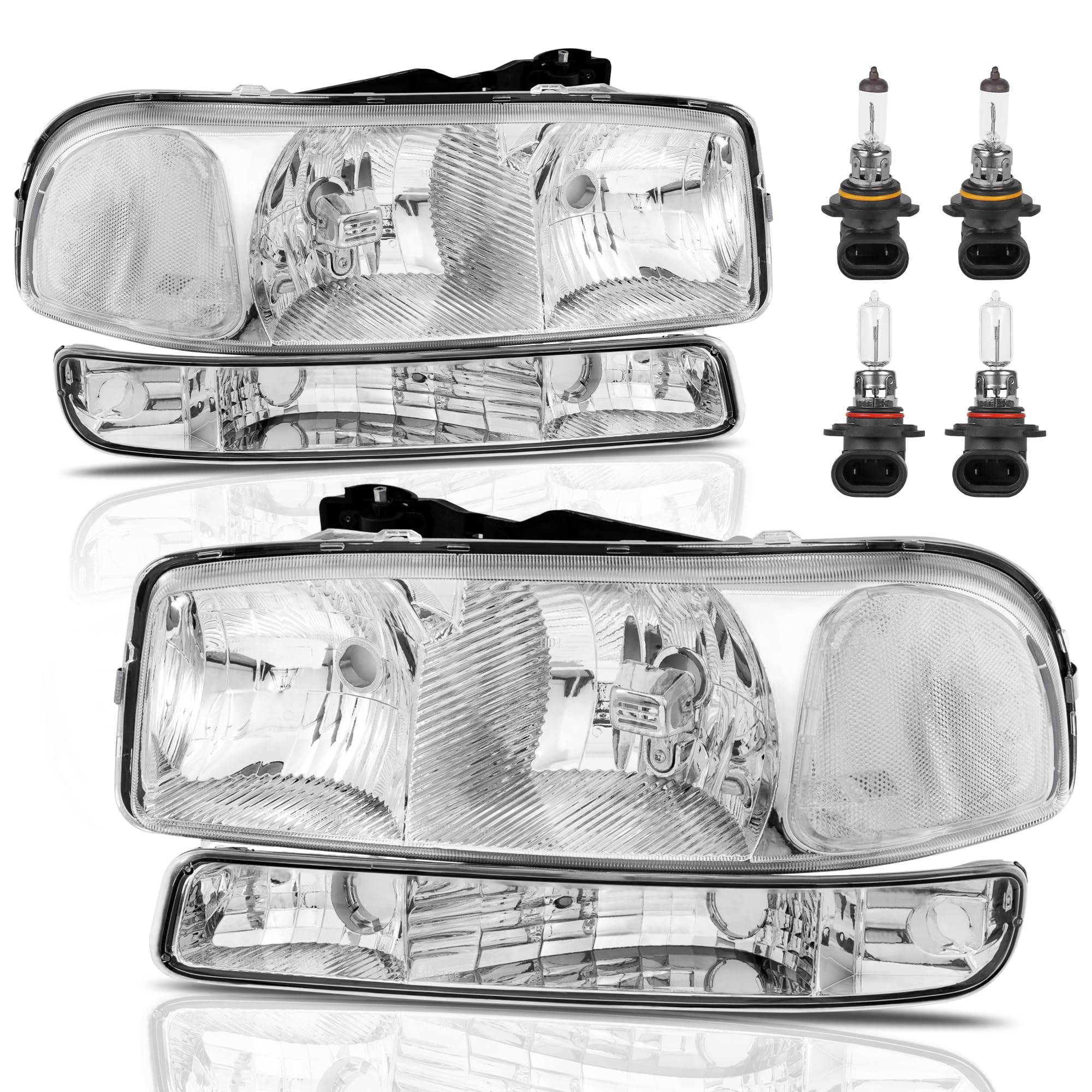 KUIPERAUTO headlight front assembly for GMC Sierra with chrome housing.