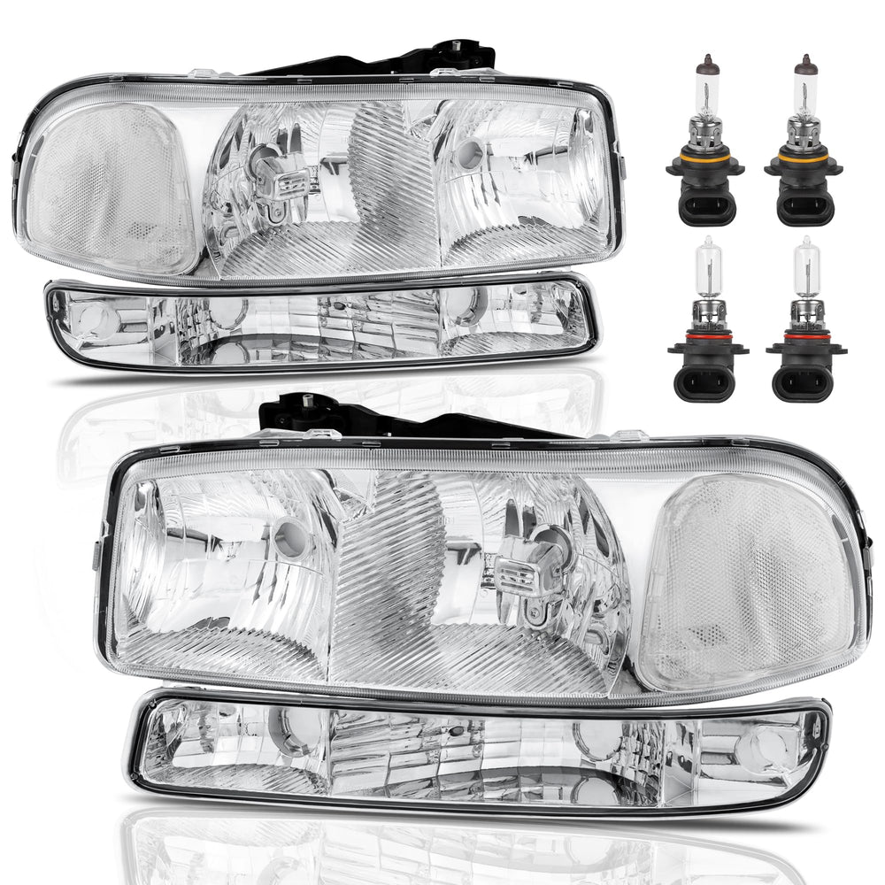 KUIPERAUTO headlight front assembly for GMC Sierra with chrome housing.