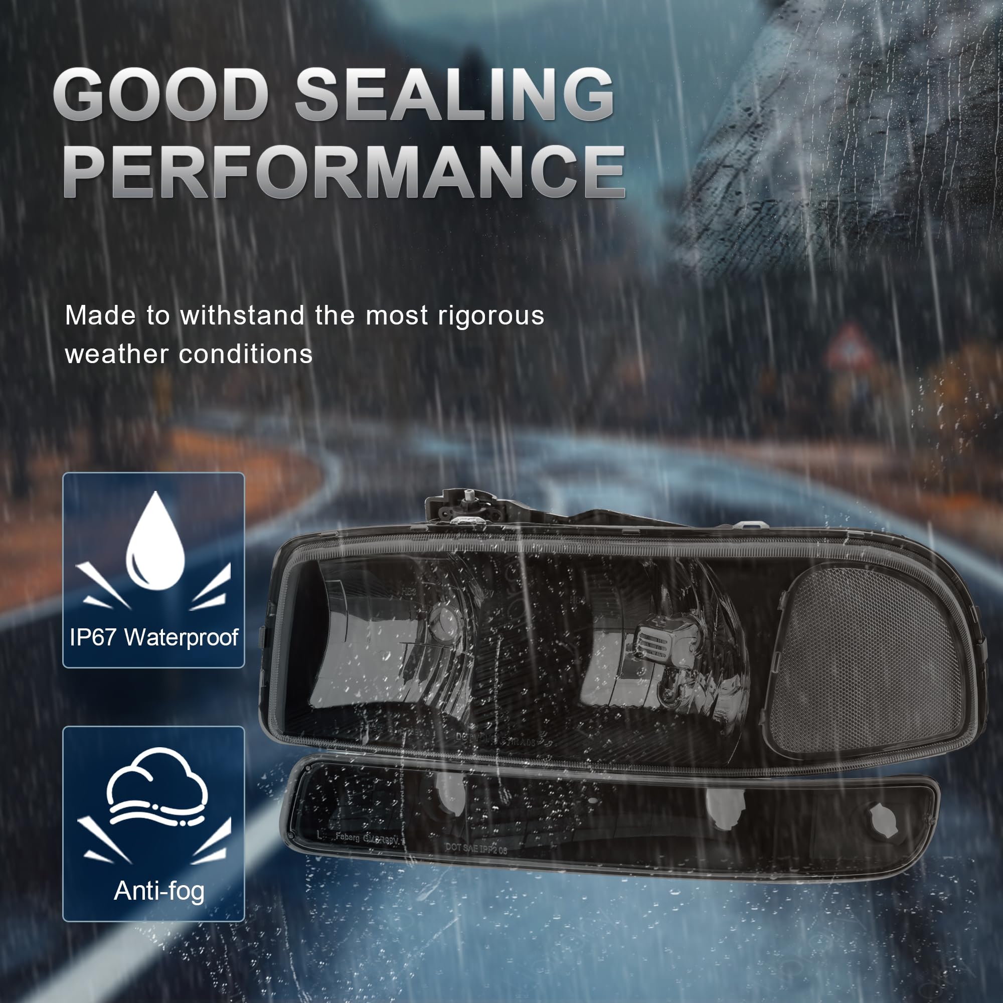 KUIPERAUTO headlight front view ensures precise fitment for GMC Sierra.
