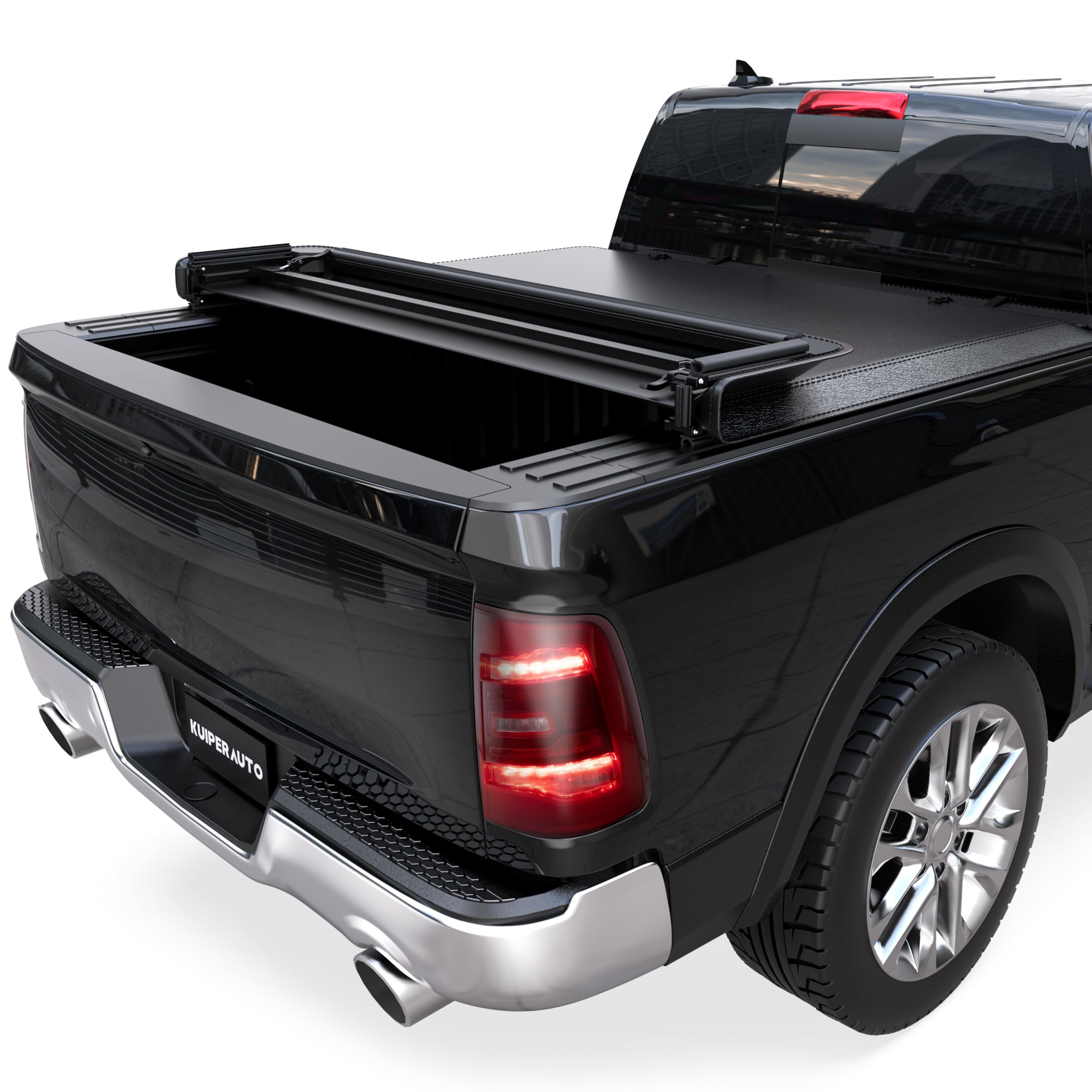 KUIPERAUTO Soft Quad 5.7ft bed cover front view with secure fit and weather protection.