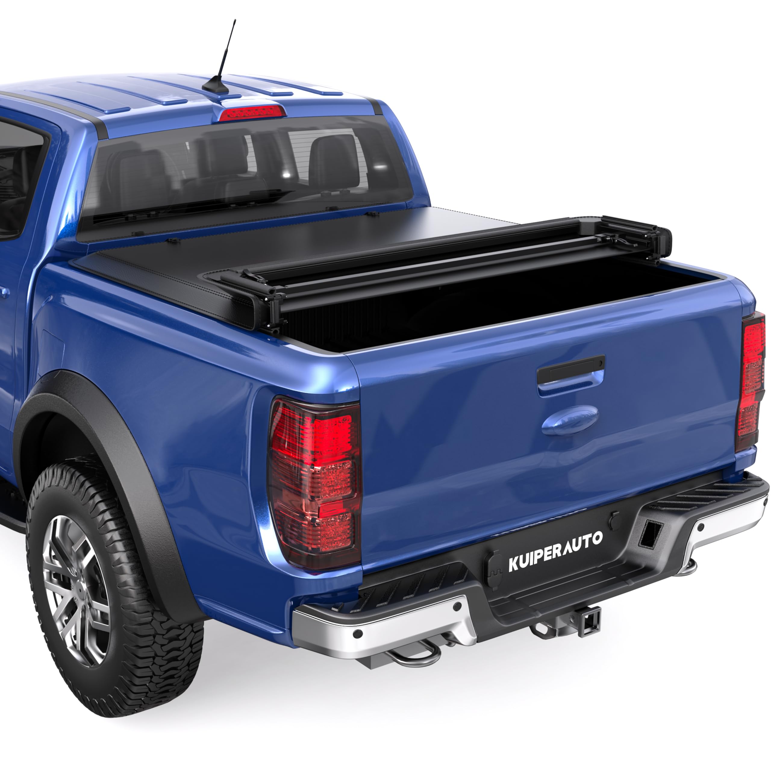 KUIPERAUTO Tri-Fold Bed Cover side view showing secure fit.