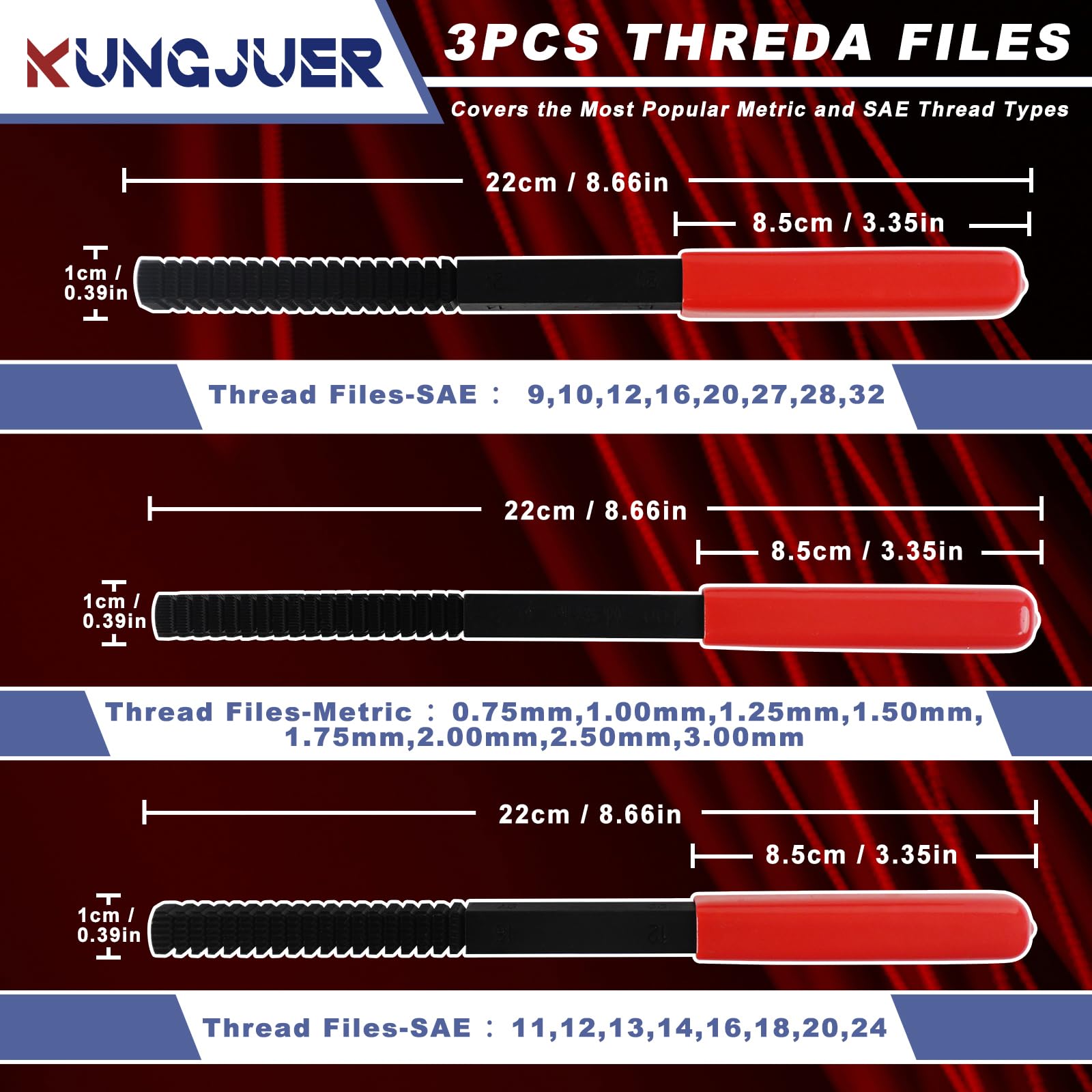 KUNGJUER metric 0.75mm thread file for precise rethreading.