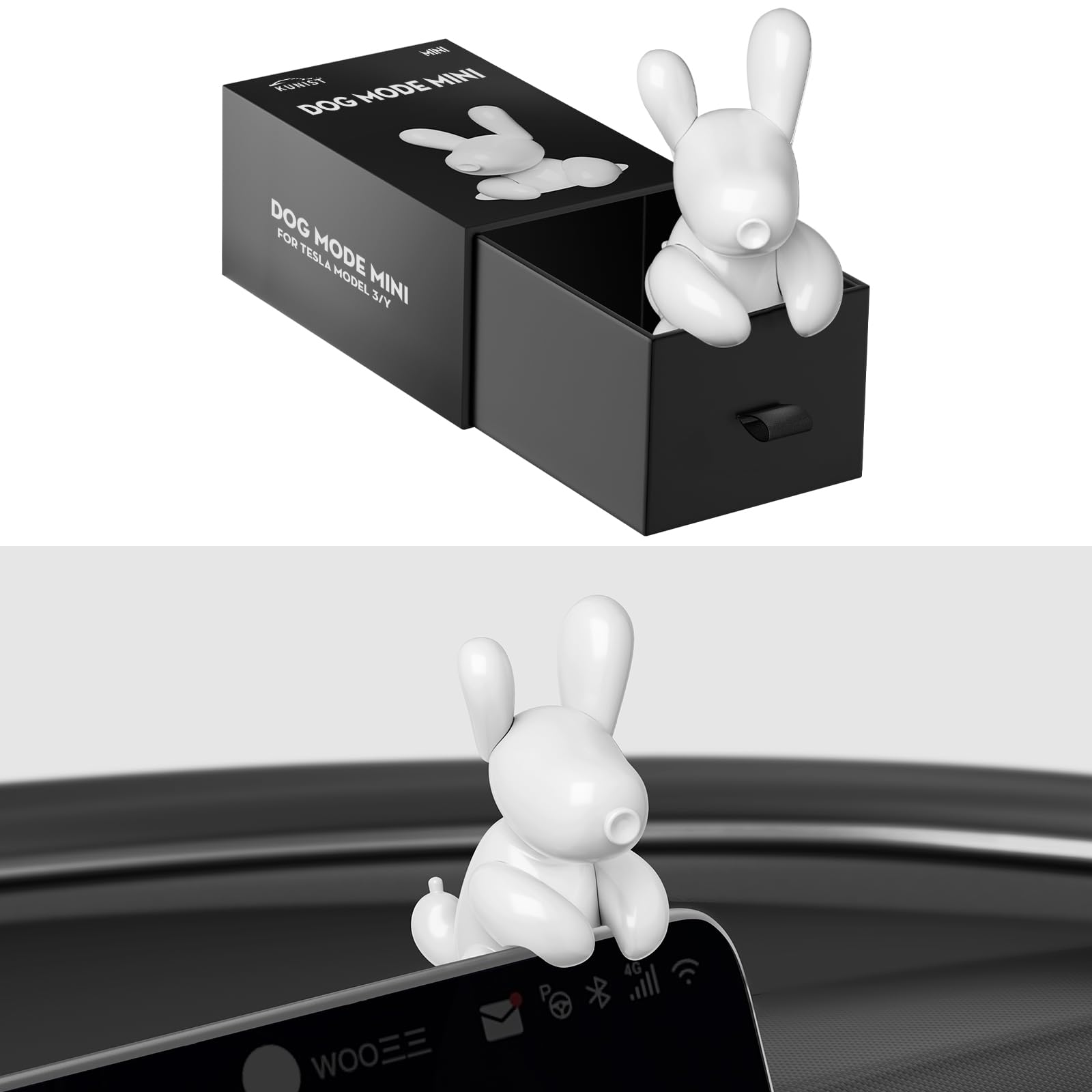 KUNIST Tesla Dog Mode Mini center screen ornament adds playful cabin detail