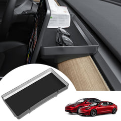 KUNIST behind-screen storage tray neatly tucked behind Tesla Model Y screen for tidy essentials