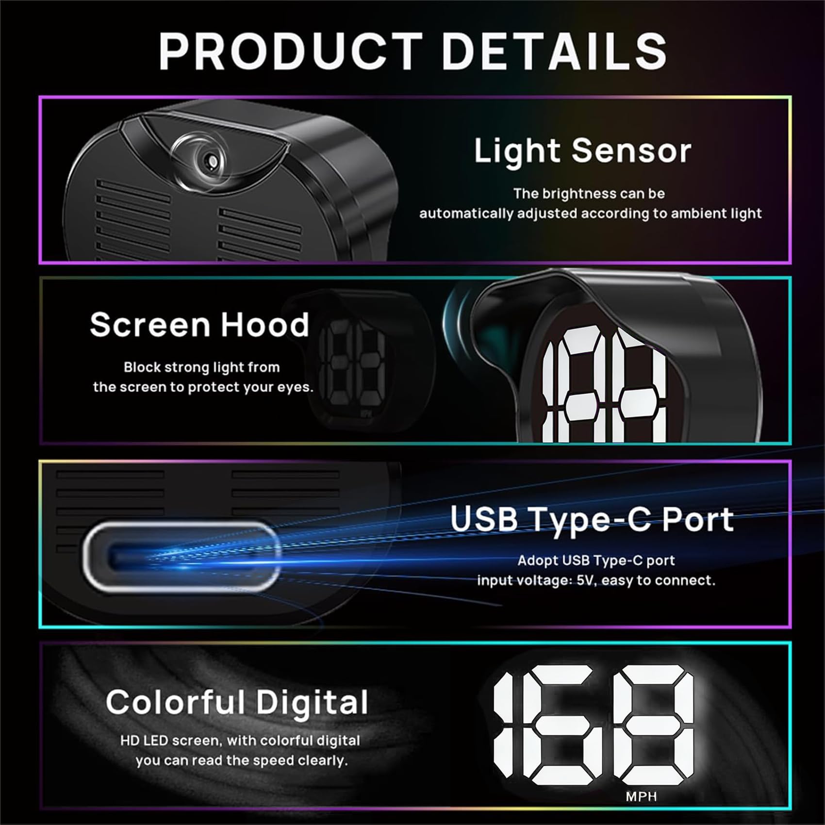 KUOWEIHUD GPS speedometer display with large font for easy reading in sunlight