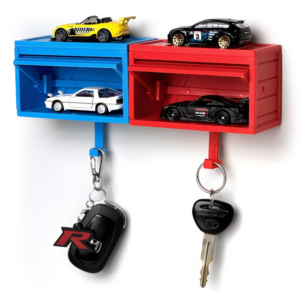 KURTOPLLY car garage key holder on wall in red with organized keys