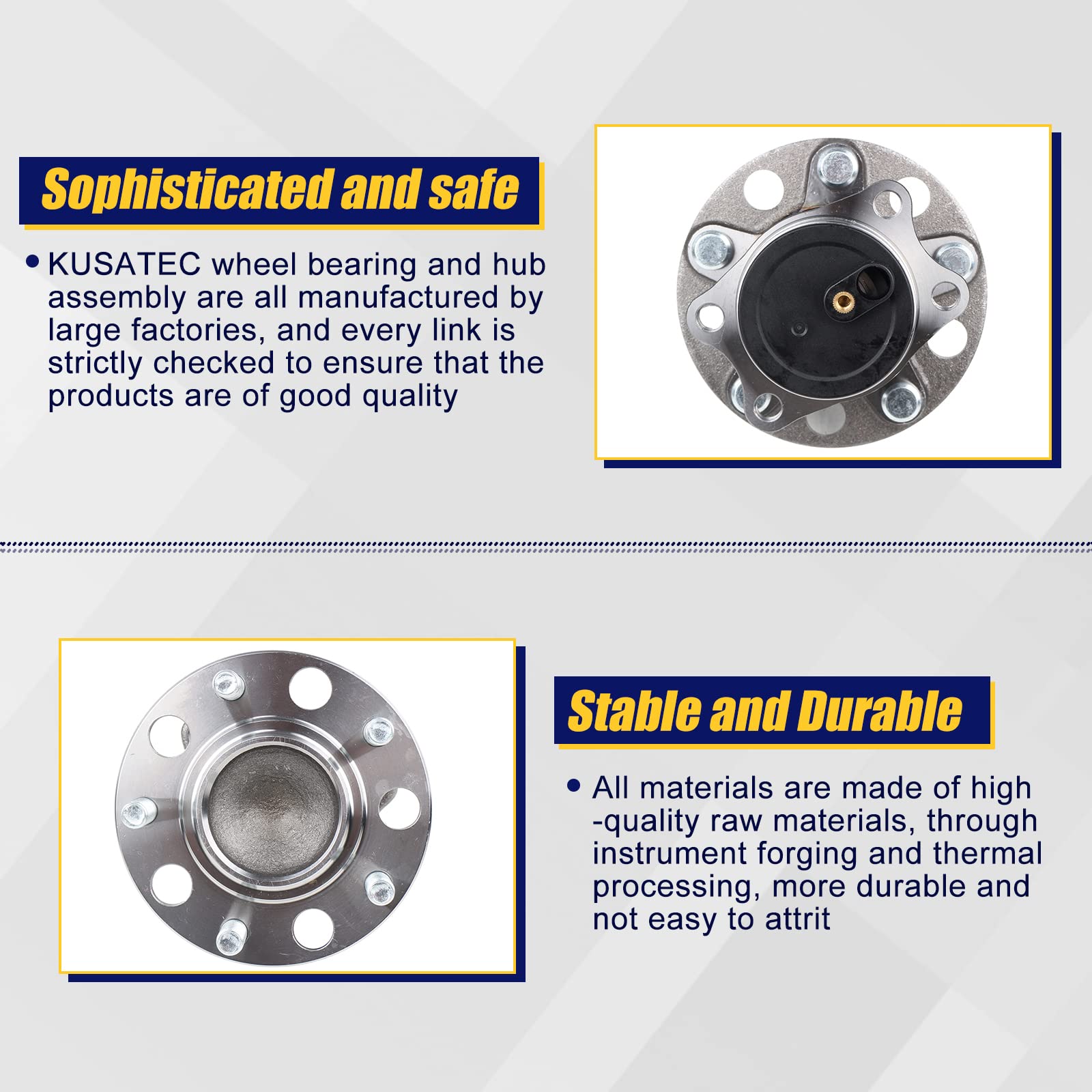KUSATEC protective coating on hub bolts resists rust and corrosion.