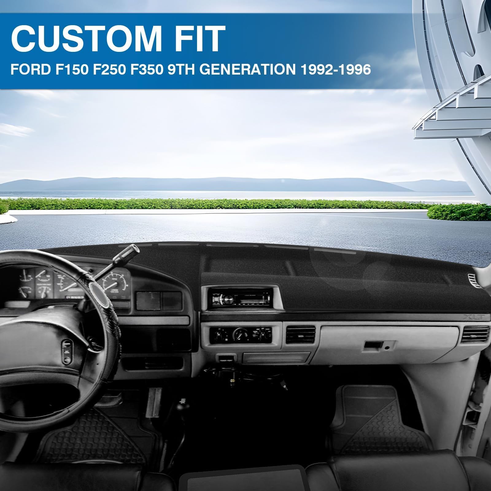 KUST dash cover for F250 F350 1992-1997 minimizes movement with non-slip backing