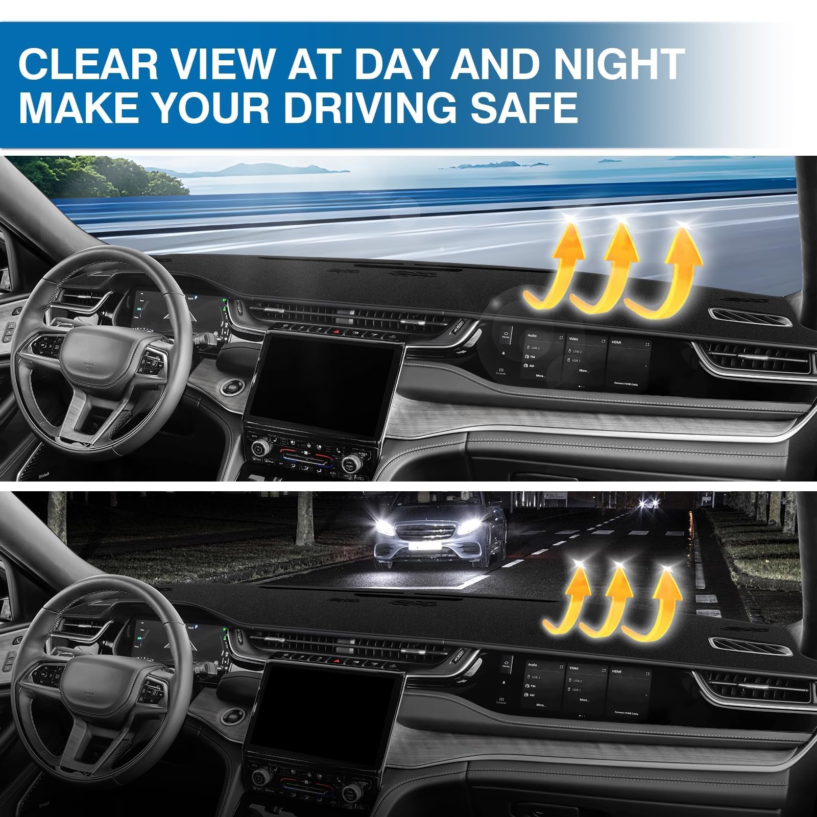 Folded dash cover stored compactly for Jeep Grand Cherokee 4XE.