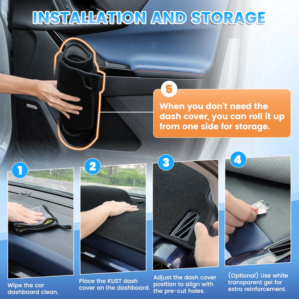 KUST dash cover rolls up for easy storage when not used.