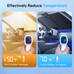 KUST front window sunshade blocks heat for a cooler cabin.