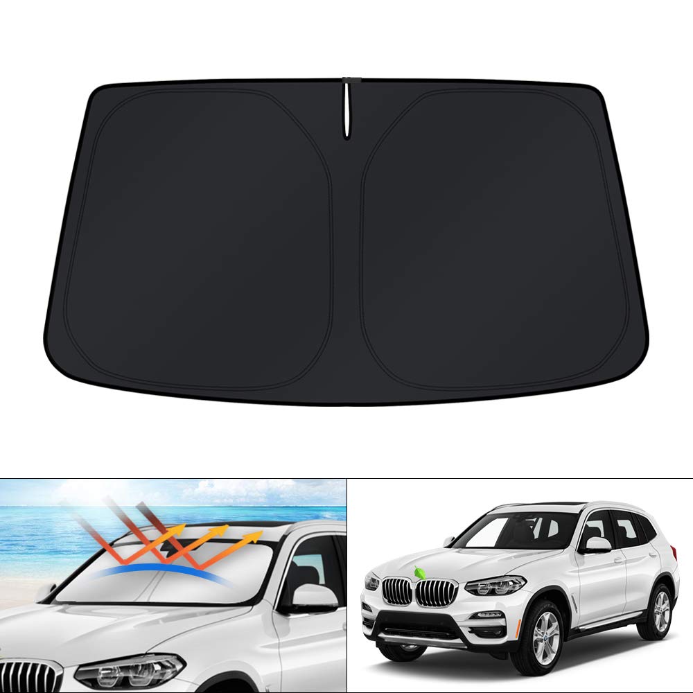 KUST windshield shade on BMW X3 showing full-coverage fit for sun protection