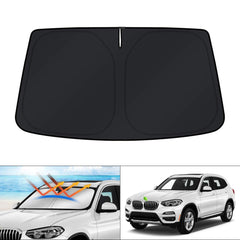 KUST windshield shade on BMW X3 showing full-coverage fit for sun protection