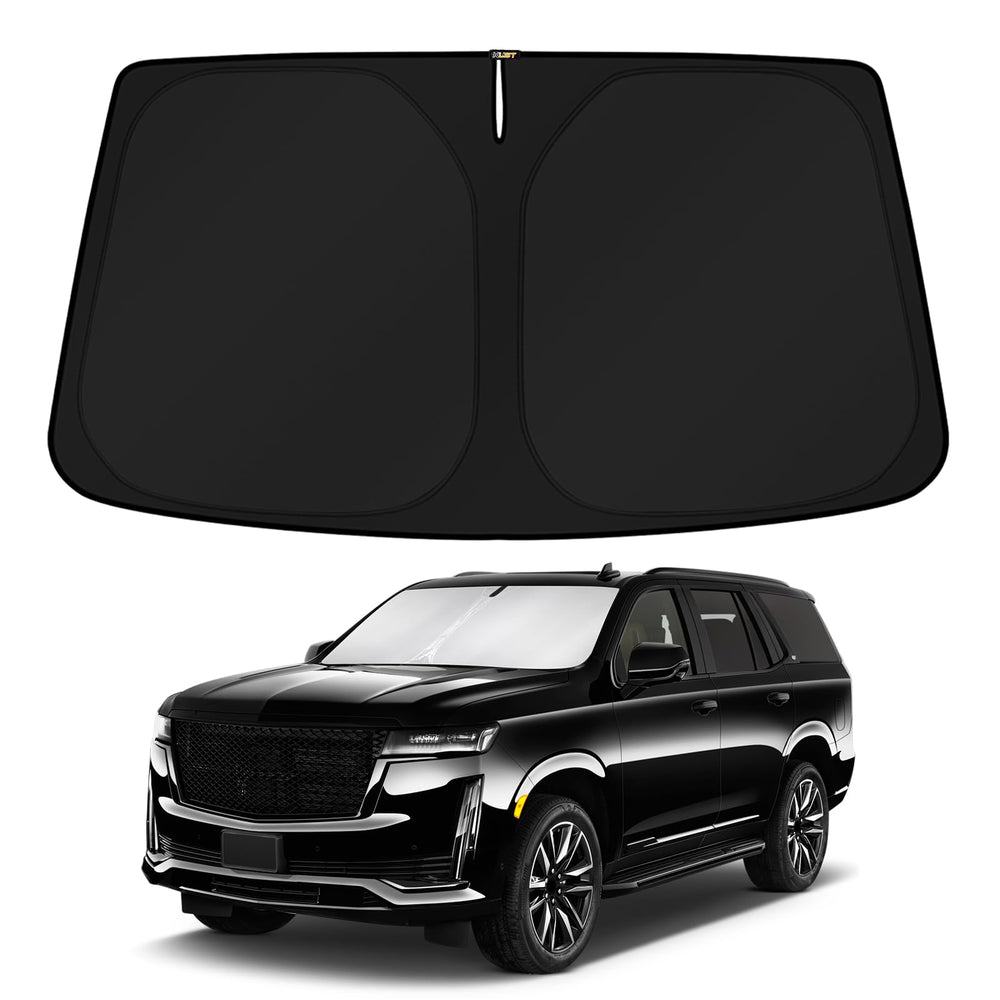 KUST windshield shade on Cadillac Escalade provides full windshield coverage for a cooler cabin